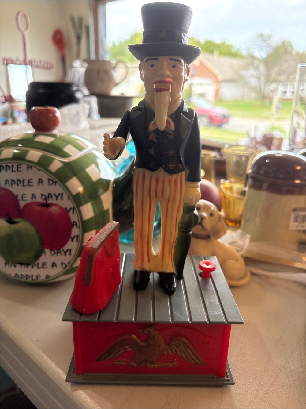 1970’sVintage Uncle Sam Mechanical Bank - Red, White & Blue plastic
